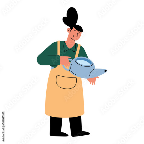 female farmer with sprinkler pot