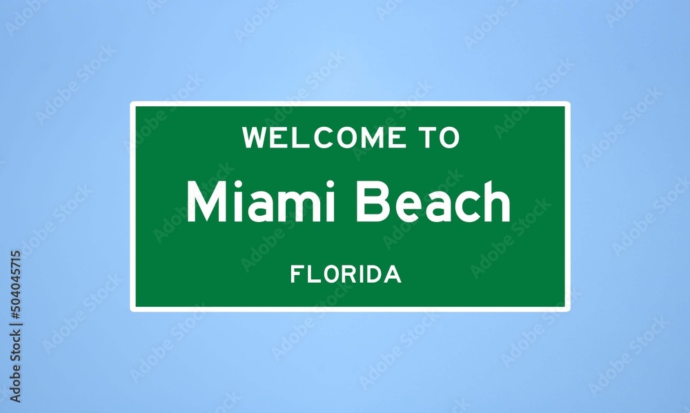 Miami Beach, Florida city limit sign. Town sign from the USA.