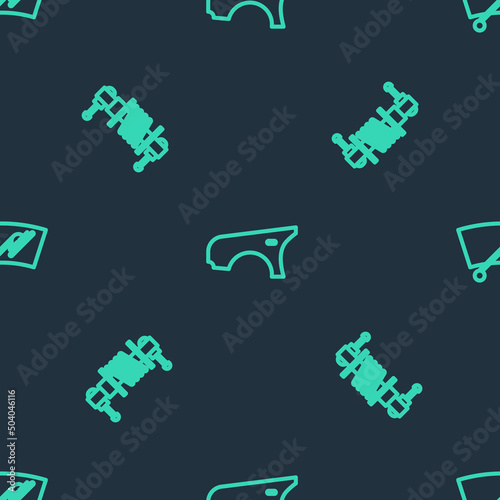 Set line Car fender, Shock absorber and Windscreen wiper on seamless pattern. Vector