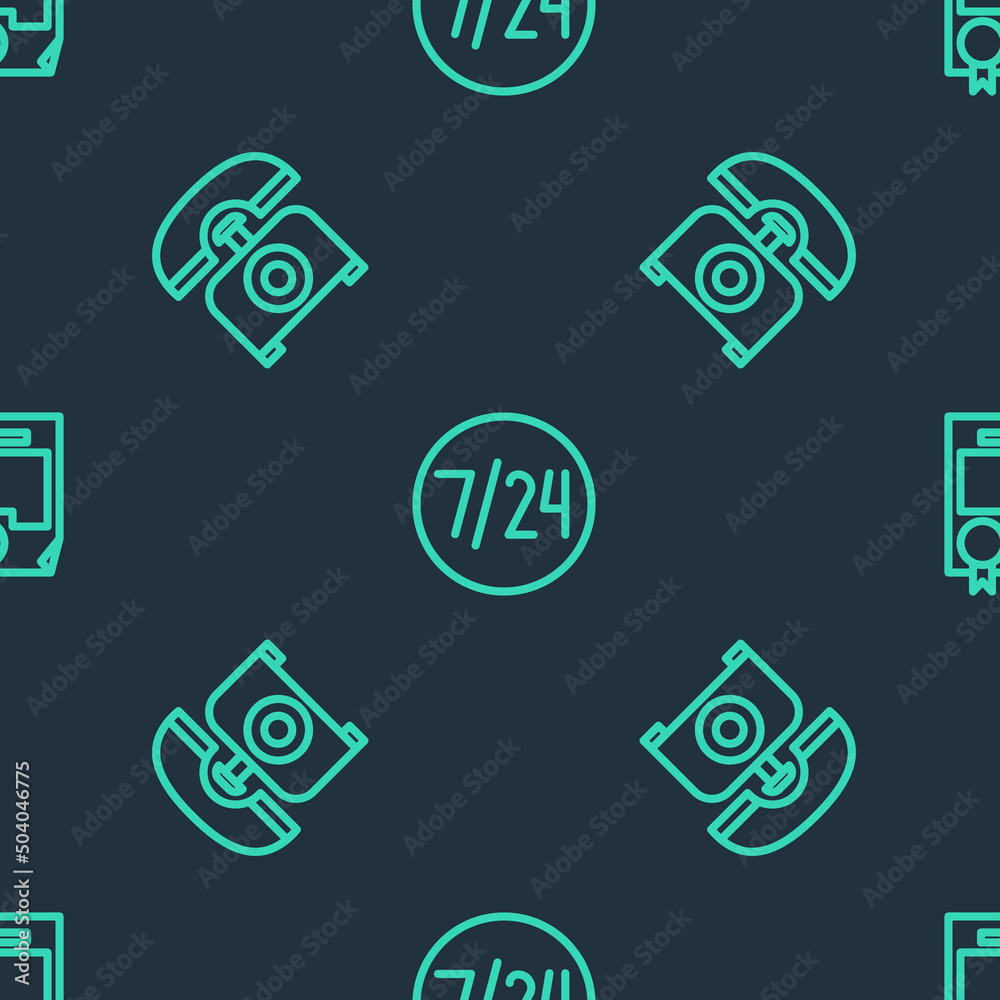 Set line Clock 24 hours, Telephone and Certificate template on seamless pattern. Vector Set line Clock 24 hours, Telephone and Certificate template on seamless pattern. Vector