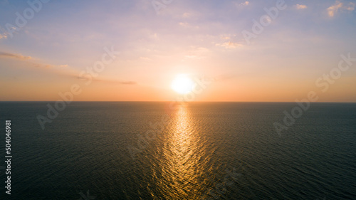 Aerial view Beautiful view sunset over sea surface beautiful wave Amazing light sunset or sunrise sky over sea landscape nature background
