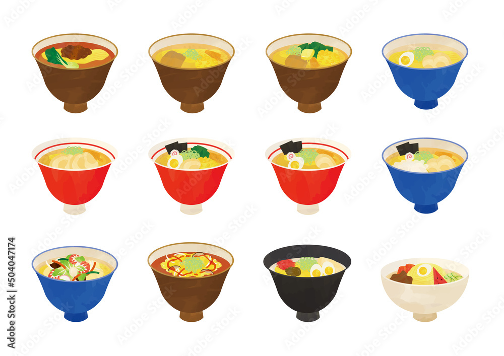 水彩風タッチラーメンメニューセット 水彩風タッチラーメンメニューセット