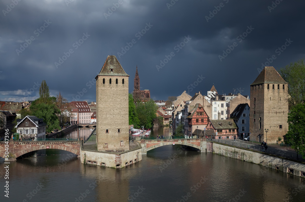 Covered Bridges (Ponts Couverts ) on Ill river in Strasbourg (France)