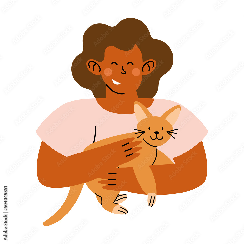 afro woman with cat