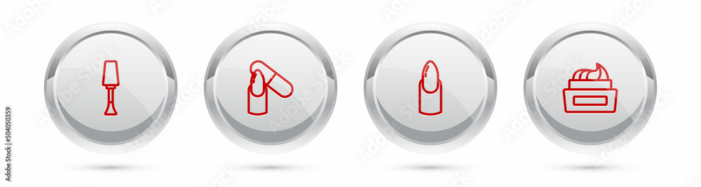 Set line Nail polish, file, manicure and Bottle of nail. Silver circle button. Vector Set line Nail polish, file, manicure and Bottle of nail. Silver circle button. Vector