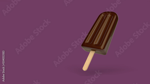 Shiny 3D Chocolate Fudge Fudgecicle Popsicle Isolated on Purple Background © Jon Buckley