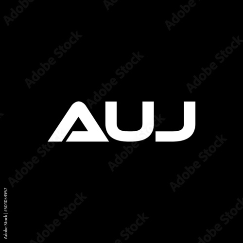 AUJ letter logo design with black background in illustrator, vector logo modern alphabet font overlap style. calligraphy designs for logo, Poster, Invitation, etc.