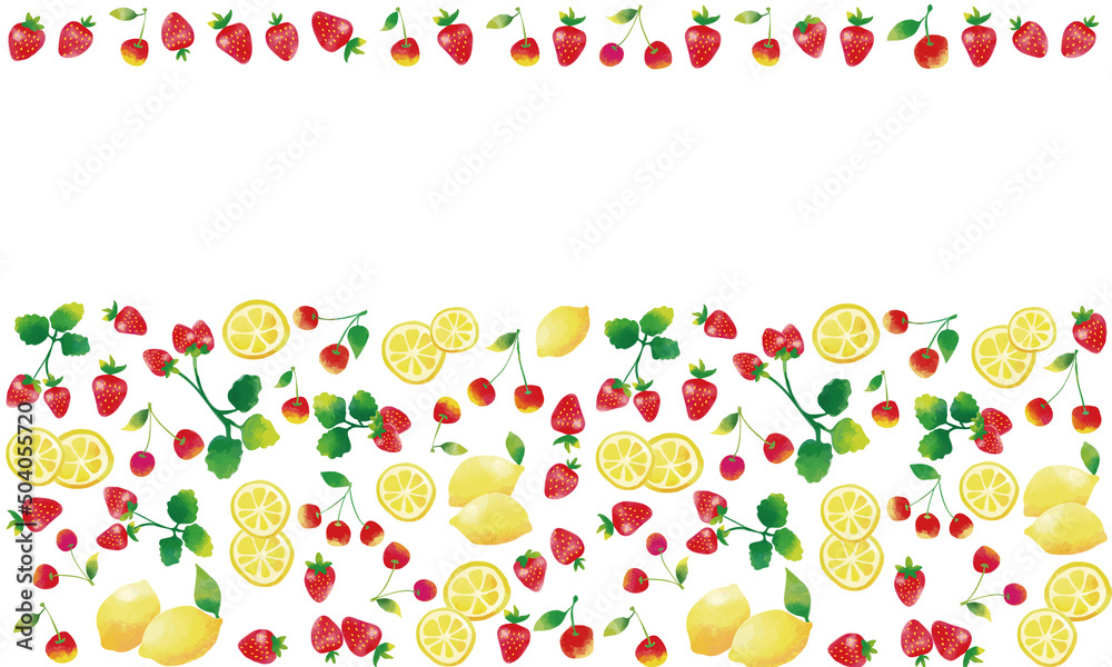 水彩タッチ　イチゴとレモンとサクランボフレーム