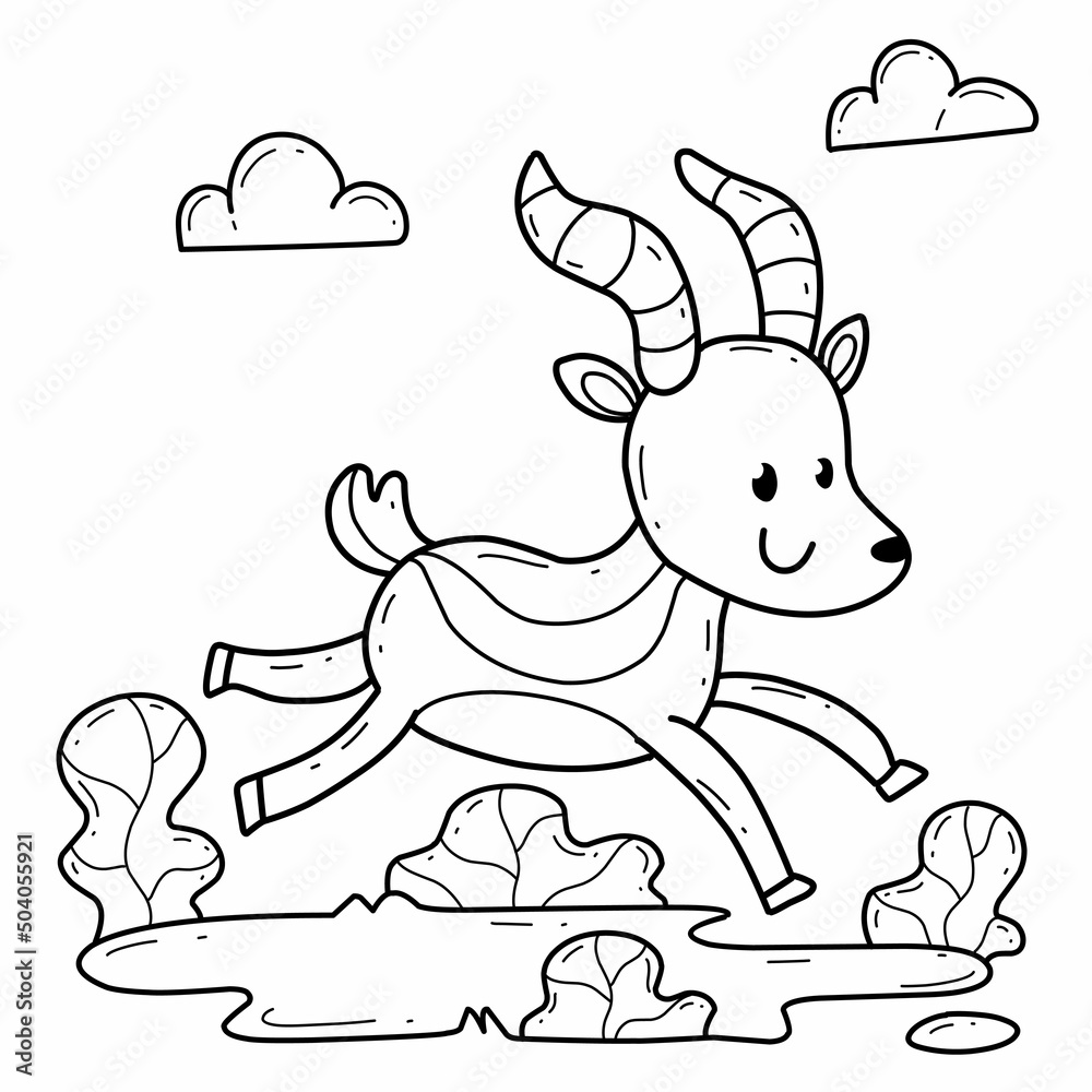 animals coloring book alphabet. Isolated on white background. Vector cartoon antelope.