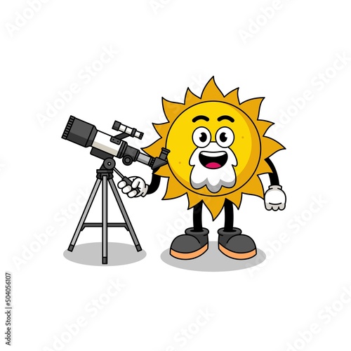Illustration of sun mascot as an astronomer