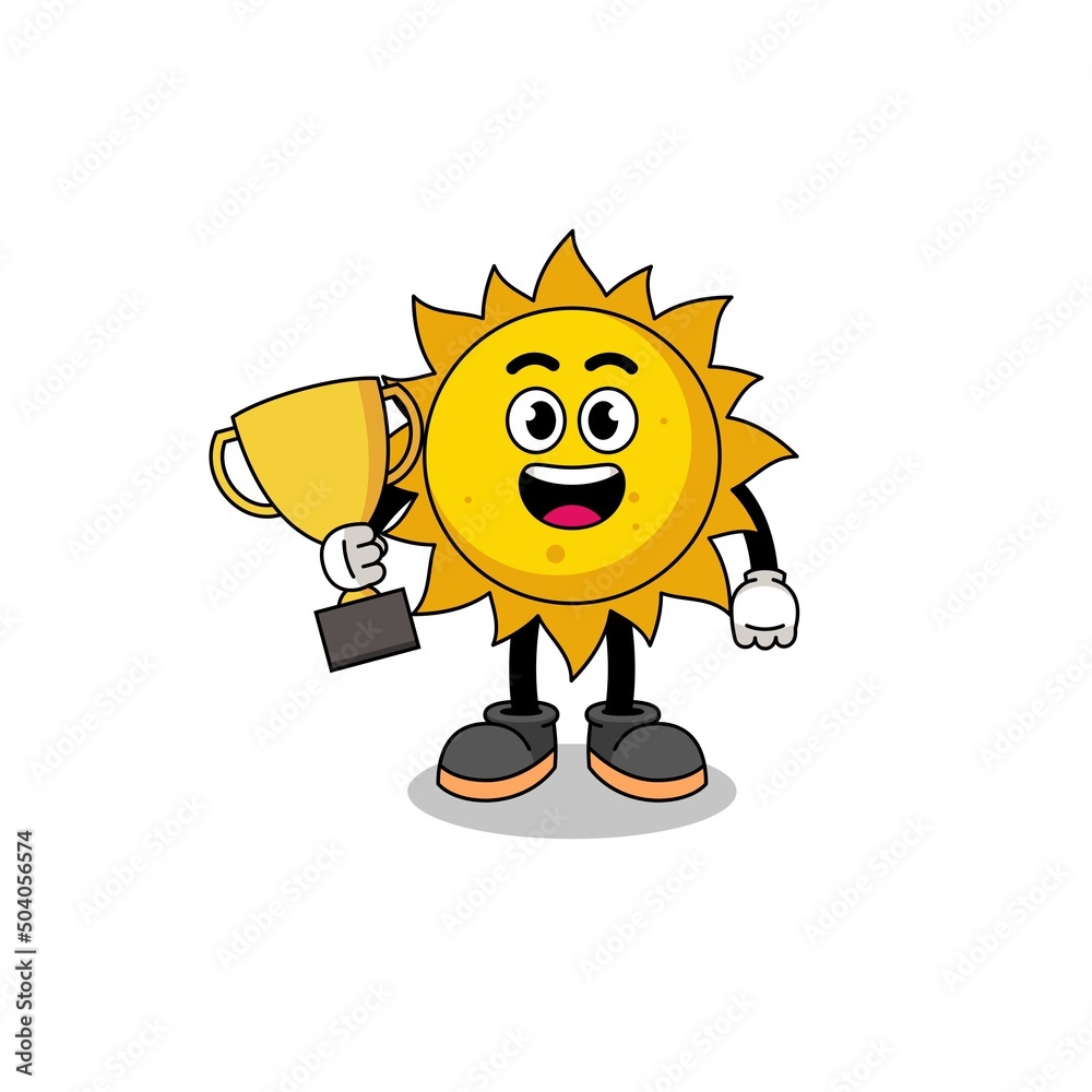 Fototapeta premium Cartoon mascot of sun holding a trophy