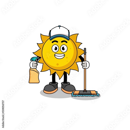 Character mascot of sun as a cleaning services