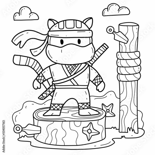 cartoon cat ninja.coloring book alphabet. Isolated on white background.