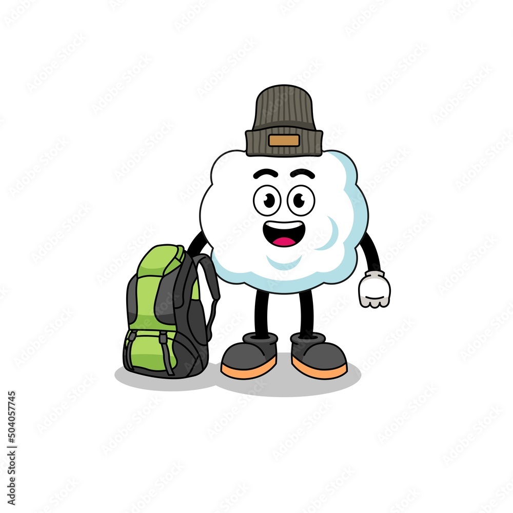 Illustration of cloud mascot as a hiker