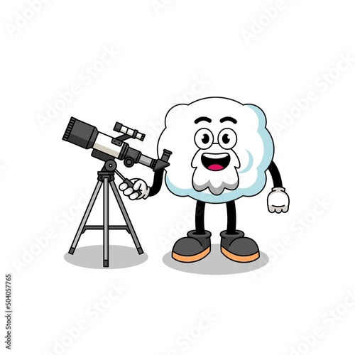 Illustration of cloud mascot as an astronomer