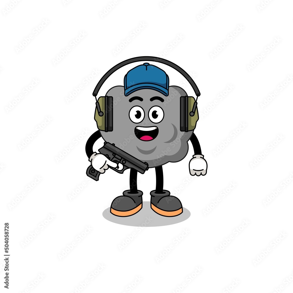 Character mascot of dark cloud doing shooting range Character mascot of dark cloud doing shooting range