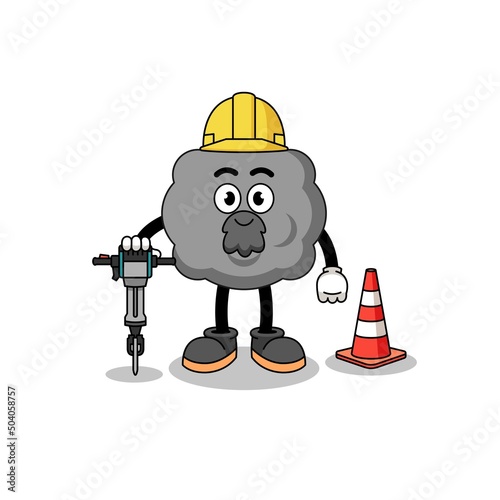 Character cartoon of dark cloud working on road construction