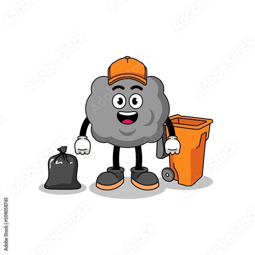 Illustration of dark cloud cartoon as a garbage collector