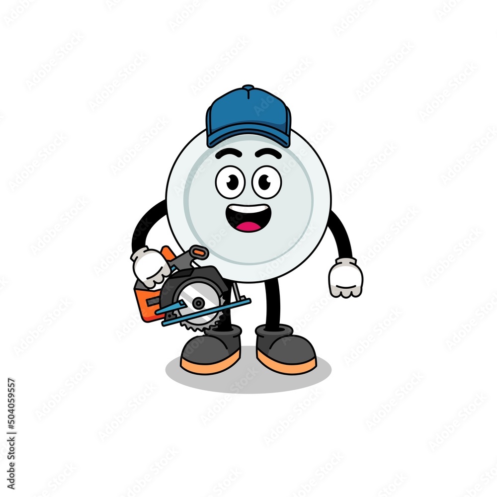 Cartoon Illustration of plate as a woodworker Cartoon Illustration of plate as a woodworker