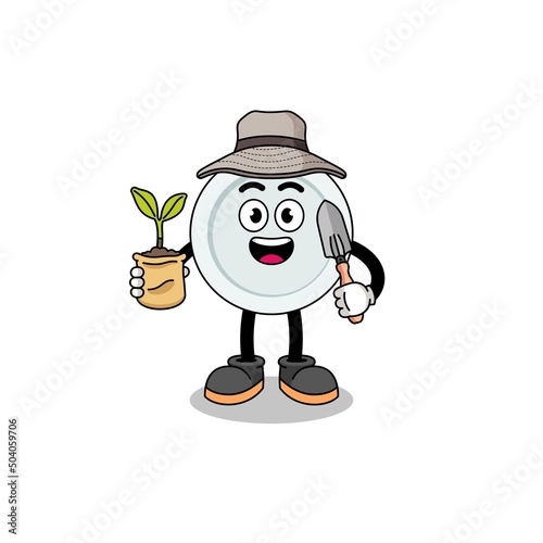 Illustration of plate cartoon holding a plant seed