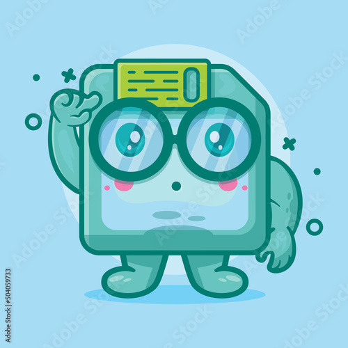 genius floppy disk character mascot with think expression isolated cartoon in flat style design
