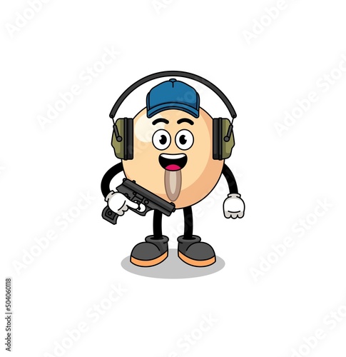 Character mascot of soy bean doing shooting range