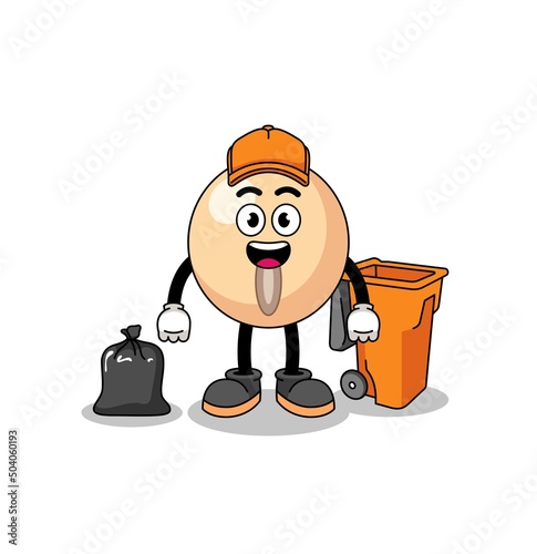Illustration of soy bean cartoon as a garbage collector