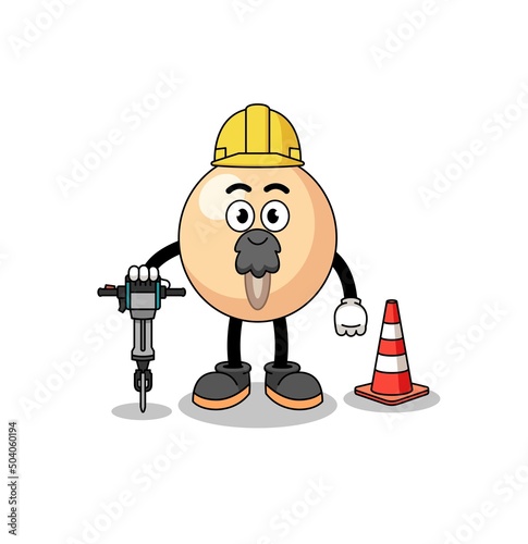 Character cartoon of soy bean working on road construction