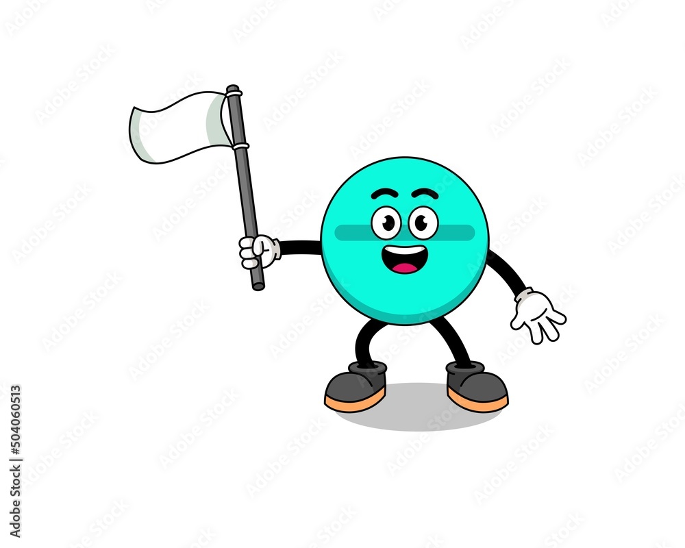 Cartoon Illustration of medicine tablet holding a white flag Cartoon Illustration of medicine tablet holding a white flag