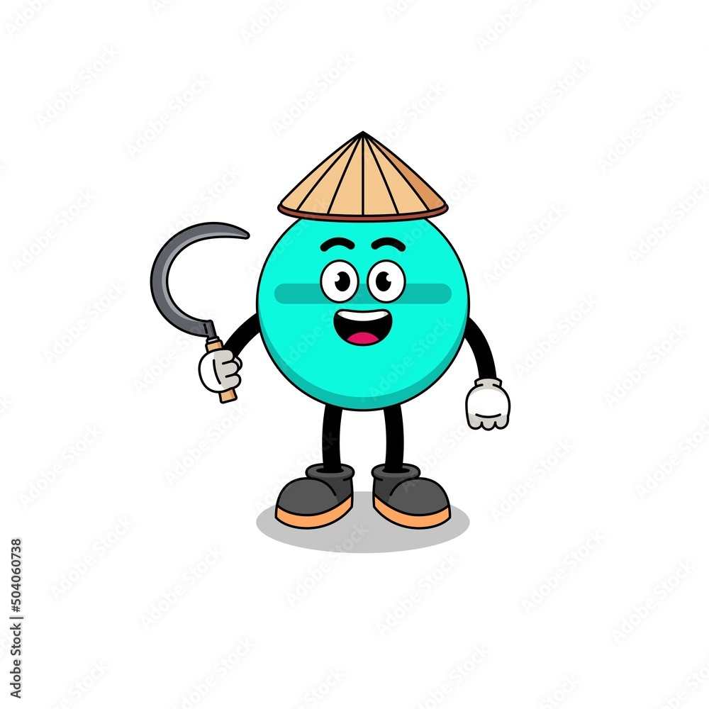Illustration of medicine tablet as an asian farmer