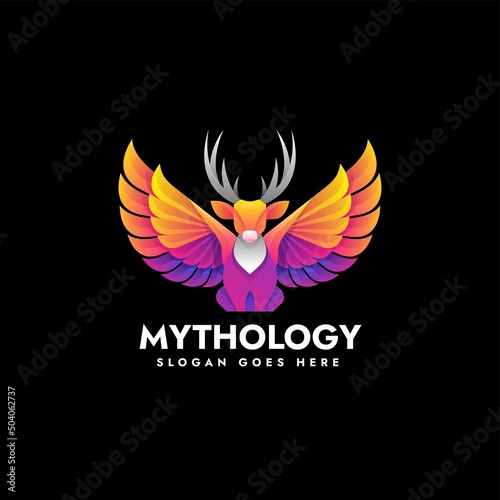 Vector Logo Illustration Mythology Deer Gradient Colorful Style.