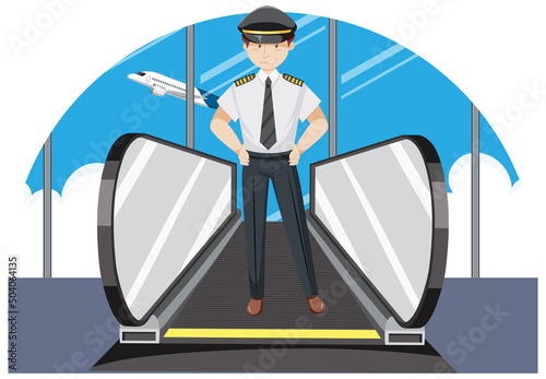 Pilot on moving walkway at airport