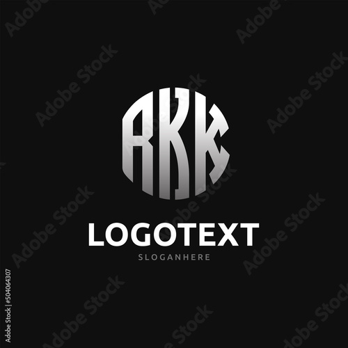 Rkk Monogram logo, Rkk Circle font, Round monogram Rkk letters, three letters logo