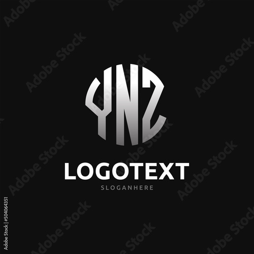 Ynz Monogram logo, Ynz Circle font, Round monogram Ynz letters, three letters logo
