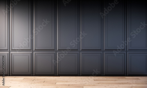 empty room interior with black wall, studio design, black room ideas 3d rendering background