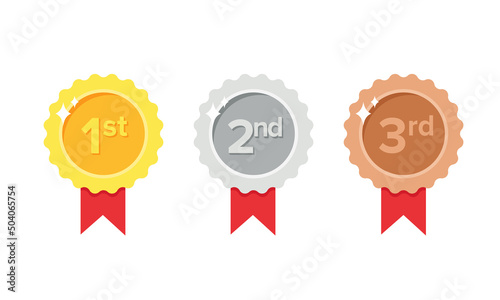 Flat vector illustration of gold, silver, and bronze medal. Suitable for design element of winner badge, competition winner, and best label award.