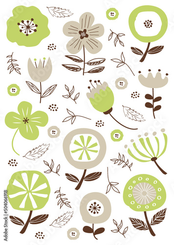 北欧風　花柄　テキスタイル　背景　縦型