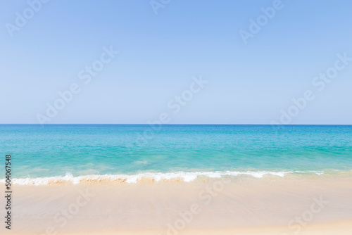 Tropical beach in south of Thailand, summer beach in Khao Lak, empty clean sandy beach