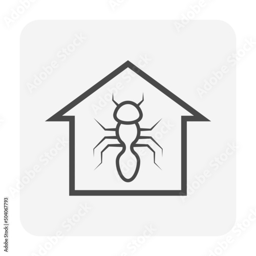 Ant inside home house or kitchen vector icon. Pest, insect problem to infestation, invasion at indoor. Need cleaning, control, repellent, rid by bug killer spray, ant colony insecticide, pesticide.

