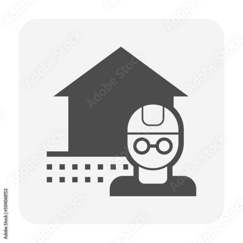 Engineering, architecture vector icon. Include soil, builder man with safety hard hat for design, control, construction and inspection home house building i.e. civil engineer, architect, contractor.
