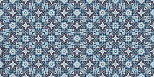 Indigo blue red batik geo nautical seamless border pattern. Modern marin geometric kaleidoscope banner. Nantucket fabric textile style. Summer rustic masculine worn linen effect edging trim tape