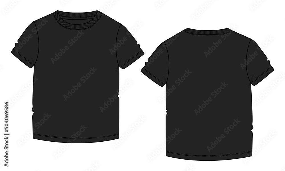 Short sleeve Basic T-shirt technical fashion flat sketch vector ...