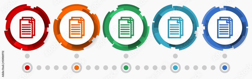 Document, file, copy concept vector icon set, modern design abstract web buttons i n 5 color options, infographic template Document, file, copy concept vector icon set, modern design abstract web buttons i n 5 color options, infographic template