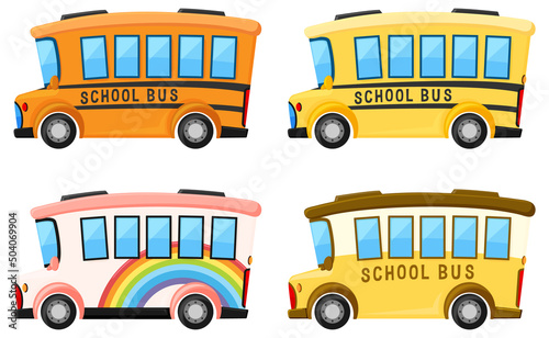Simple cute school bus on white background