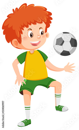 Cute boy playing football cartoon