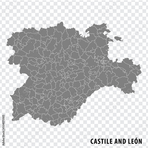 Blank map Castile and Leon of Spain. High quality map Castile and Leonon transparent background for your web site design, logo, app, UI. Spain. EPS10.