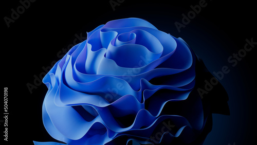 Wavy Blue Surfaces. Trendy Abstract Bloom Background. 3D Render. photo
