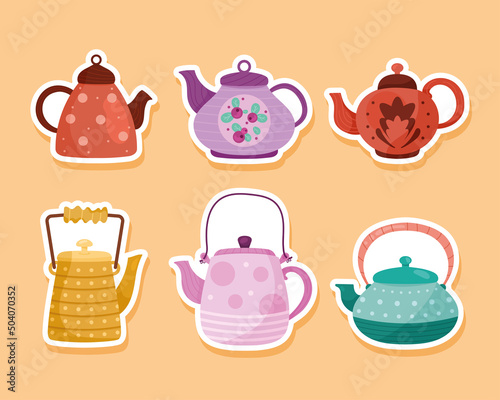 six kitchen teapots icons