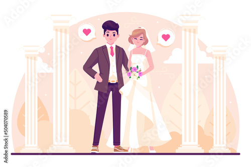 Cute wedding couple character illustration