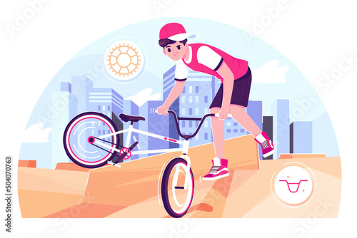 boy playing bike illustration background